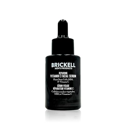 Brickell Men's Anti Aging Vitamin C Serum For Face, Repairing Night Facial Serum for Men, Natural and Organic Hyaluronic Acid Serum For Face to Diminish Wrinkles and Reduce Redness, 1 Ounce, Unscented