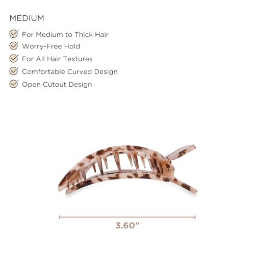 TELETIES - Medium Flat Square Clip - For Lying Down, Yoga, Driving & More - Strong Grip, Bendable Teeth, Comfortable Curved Design - Ideal for Medium Hair - Core Collection - Blonde Tortoise