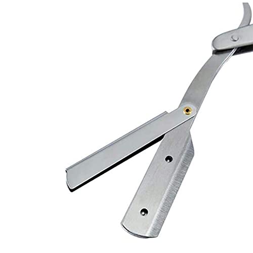 Stainless Steel Straight Edge Barber Shaving Razor Sicastar¢ç Folding Straight Razor Single Edge Replaceable Blades fit for All of Double Edge Razor Blades (Silver)