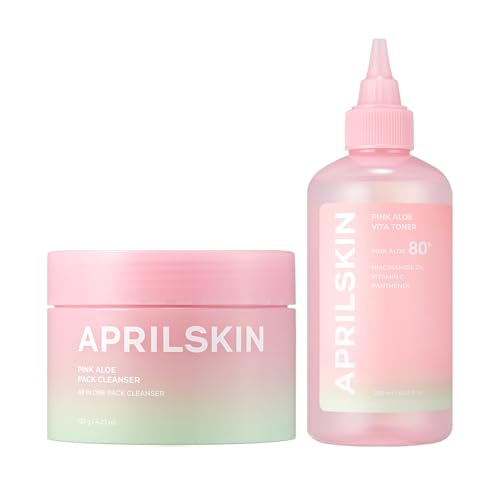 APRILSKIN Pink Aloe Trouble Soothing Duo: Pink Aloe Facial Polish Cleanser and Vita Toner