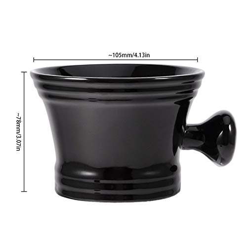 Ceramic Shaving Soap Bowl Kit For Men, Pure Badger Shaving Brush, Shaving Cream Soap, Wide Mouth, Ceramic Black Shaving Soap Bowl/Mug with Knob Handle