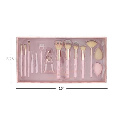 14pc Ultimate Beauty Brush Collection - Full Makeup Eyelash Curler Tweezer Sponge Kit Cosmetic Tools Professional Face Eye (ROSE GOLD)