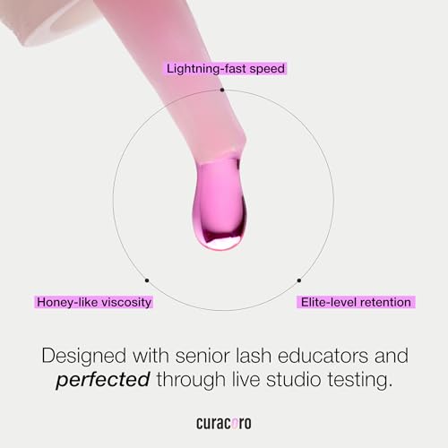 Curacoro Professional Eyelashes Glue - Extra Strong Adhesive for Salon Use, Bubblegum Pink, 0.5-1 Sec Drying Time, 0.17 fl.oz / 5ml - for Trained Lash Technicians Only