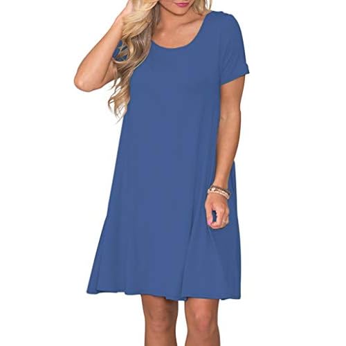WNEEDU Women's Summer Casual T Shirt Dresses Short Sleeve Swing Dress with Pockets