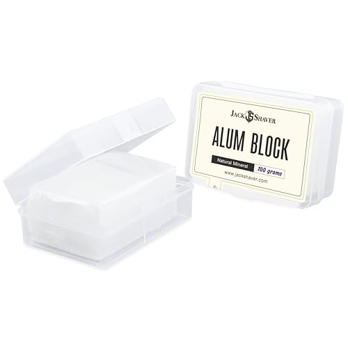 Jack Shaver¢ç Natural Alum Block in Plastic Case (107 g./3.7 oz.) Aftershave Blood Stopper Antiseptic Astringent Soothing Solution for Shaving Razor Burn Relief