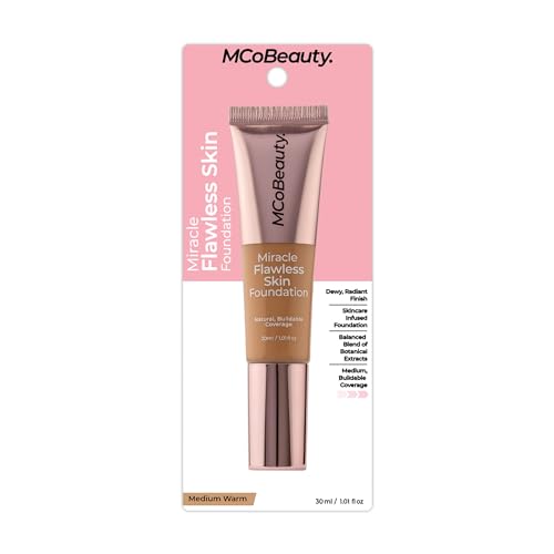MCoBeauty - Miracle Flawless Skin Liquid Foundation - Medium Warm Shade - Buildable Dewy-Finish Formula with Hyaluronic Acid, Coconut Water and Rose Flower Water - Beauty Products