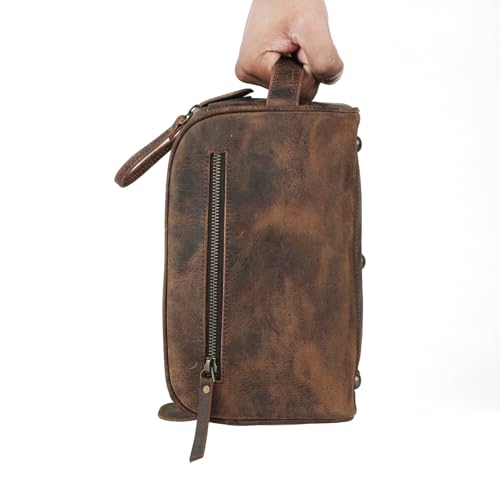 KomalC Travel Toiletry Bag ? Premium Leather Dopp Kit for Men & Women with Water-Resistant Lining & Spacious Zippered Organizer