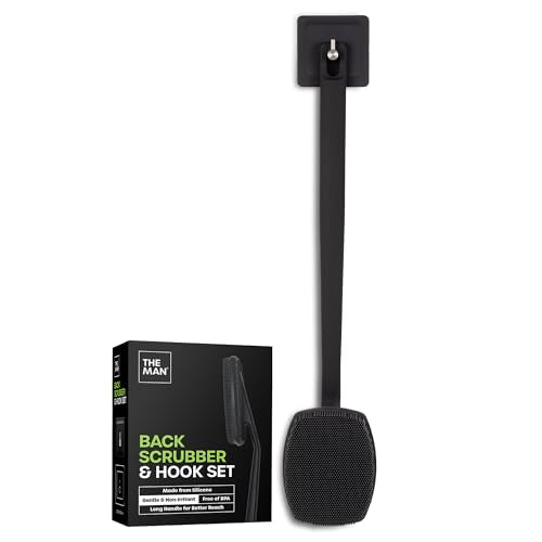 The Man Silicone Back Scrubber for Men - 18.5¡± Shower Brush with Long Handle for Back & Body - Exfoliates, Clears Pores & Prevents Breakouts - Hygienic Body Washer with Hook