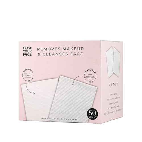 ERASE YOUR FACE Disposable Face Towels - Alternative for Makeup Remover Wipes - Dual-Sided, Fragrance-Free & Safe for Sensitive Skin - Stocking Stuffers for Women, Pink (50 Count)