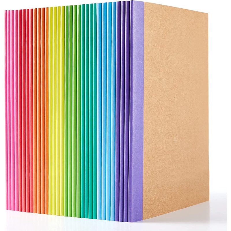 Bulk Composition Notebooks with Kraft Covers and Rainbow Spines - 60 Pages, A5, Portable School & Office Journals