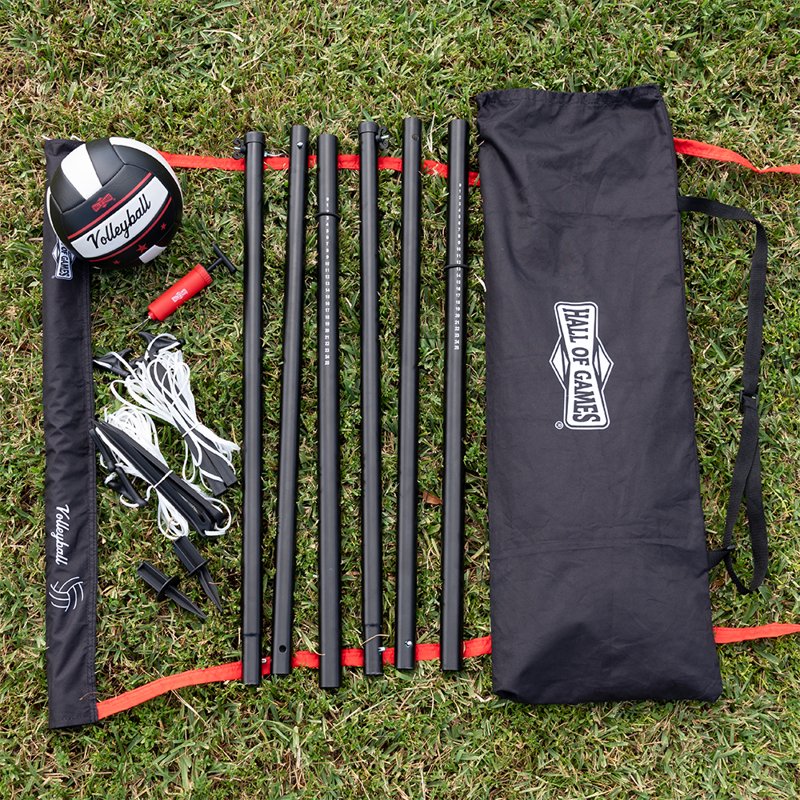 Outdoor Volleyball Net Set with Adjustable Steel Poles and Carrying Bag - 32 ft Official Size Ball