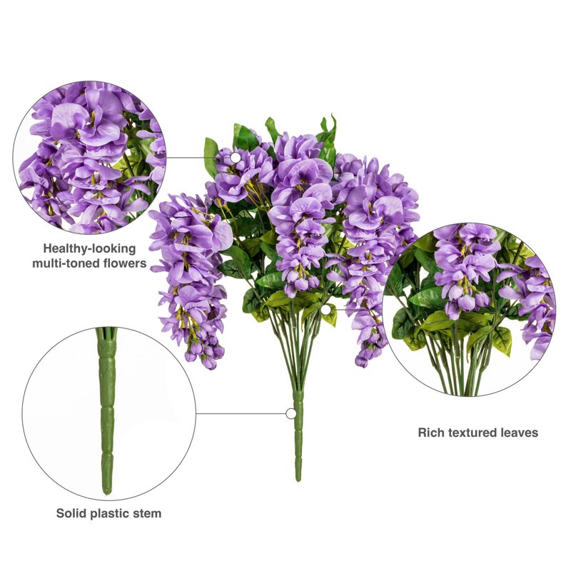 Artificial Lavender Wisteria Bush - 19-inch Faux Floral for Home & Garden Decor