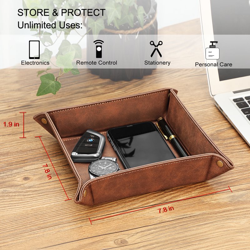 Desktop Storage Organizer Tray for Keys Coins Jewelry Remote Phone - Brown & Black