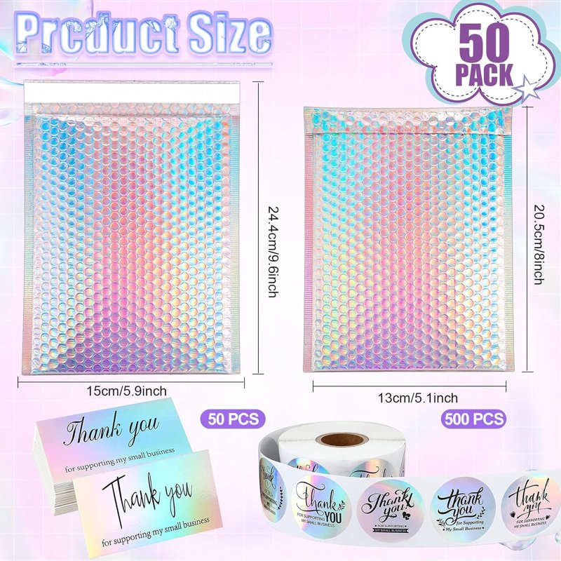50 Pcs Metallic Bubble Mailers Waterproof Shipping Bags Self Seal Padded Envelopes