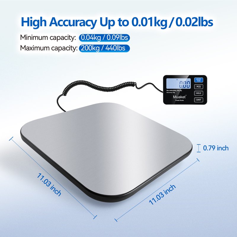 Digital Postal Scale 440lbs/200kg with LCD Display Tare Hold Function
