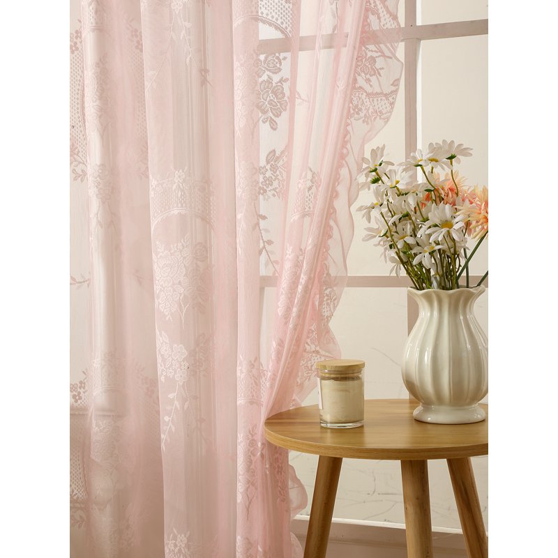 Boho Lace Sheer Curtains Set - Light Filtering Window Drapes for Bedroom & Living Room