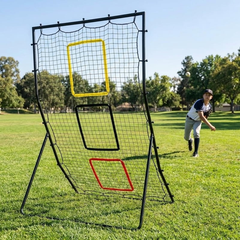 6x4 ft Baseball & Softball Rebounder Net with 3 Target Zones - Pitching and Fielding Practice Equipment