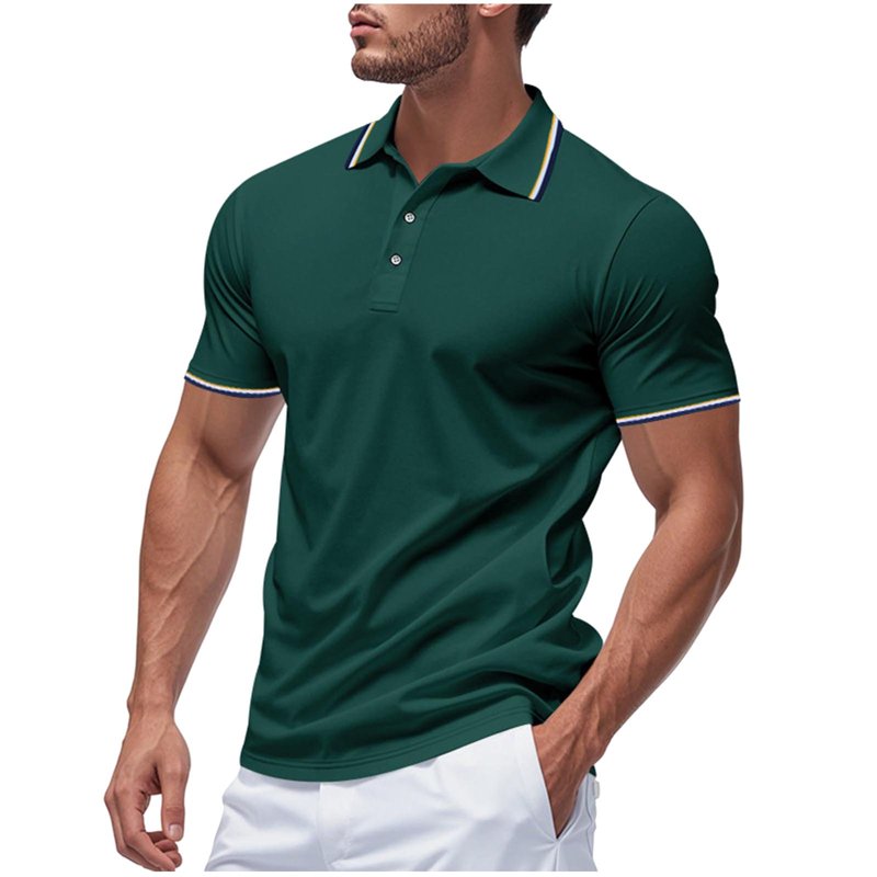 Men's Short Sleeve Button-Down Golf Shirts with Classic Stripe Design