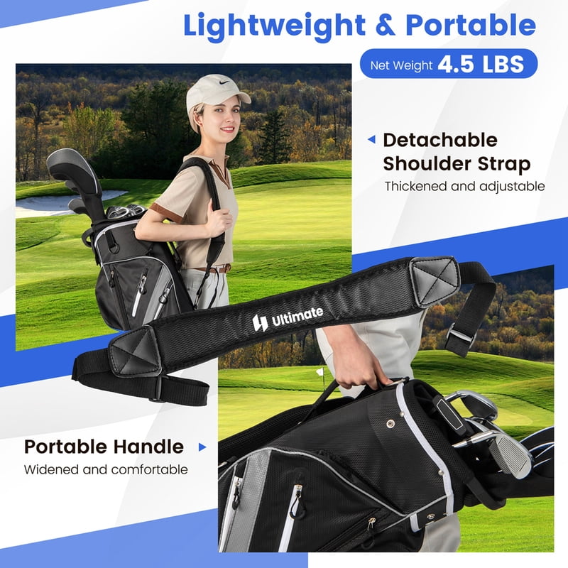 Costway 14-Way Top Golf Cart Bag with 9 Pockets, Rain Hood & Cooler — Grey