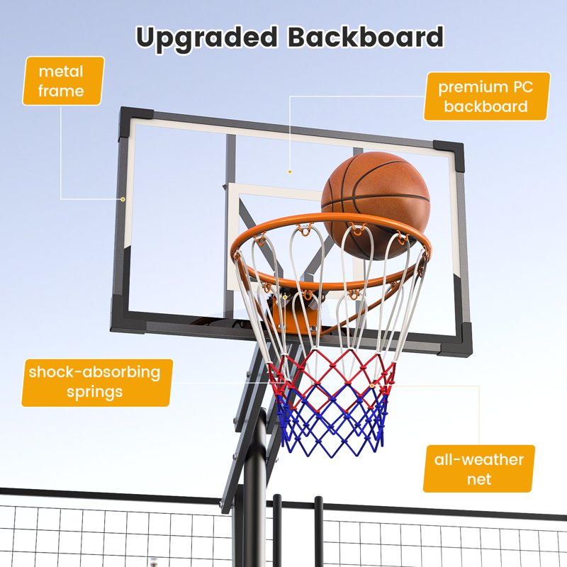 Portable Basketball Hoop for Kids & Adults - Adjustable 3.9-8.5 ft with HDPE Backboard