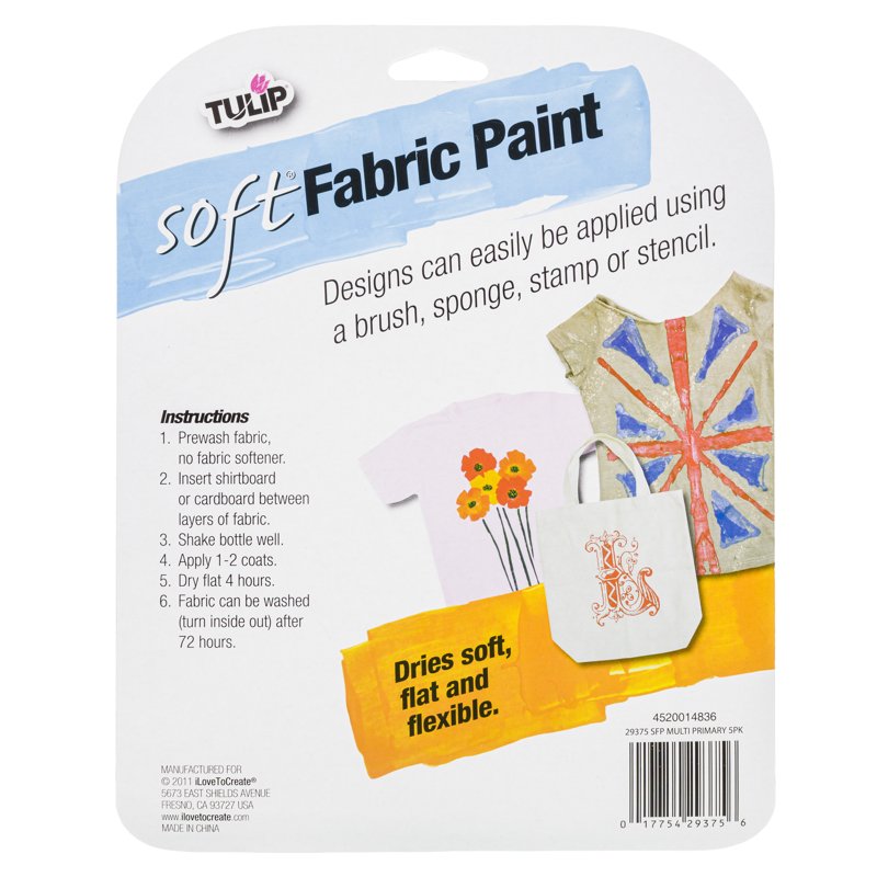 Fabric Paint Set with 5 Colors & 3 Brushes - Washable & Soft Finish