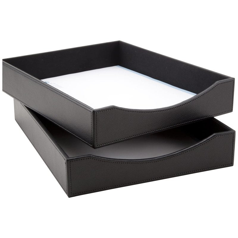 Faux Leather Paper Tray for Desk Organization, Black
