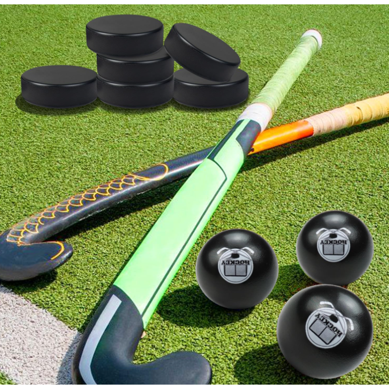12 Black Foam Hockey Balls and Pucks Set - Indoor Training Equipment for Kids & Adults