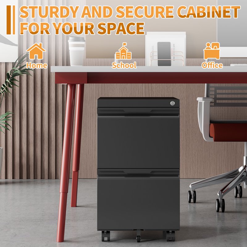 Metal File Cabinet with Lock and Wheels - Home Office Storage, 2-3 Drawer Options