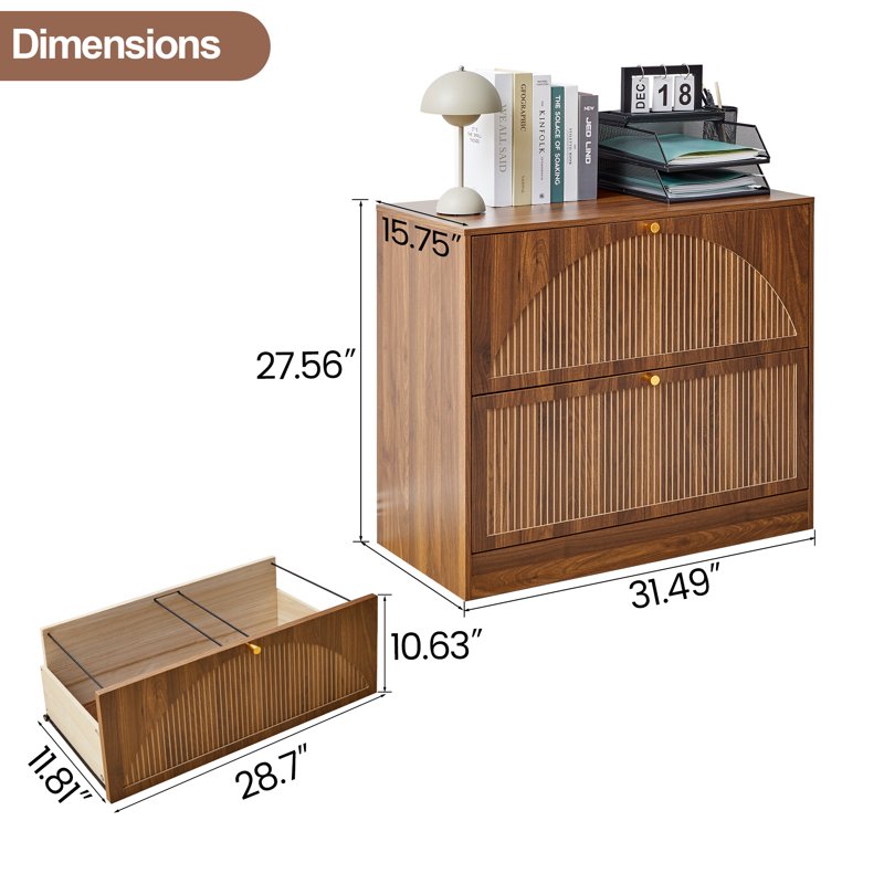 Walnut 2-Drawer Vertical File Cabinet Set - Modern Storage Organizer for Home Office