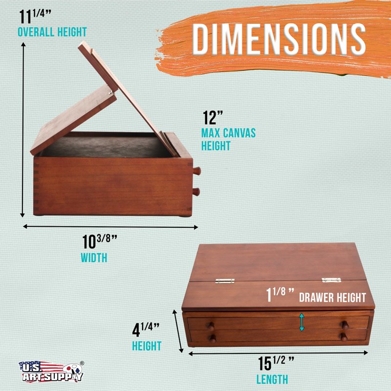 Wooden Art Storage Box with Adjustable Easel and Locking Drawers - Beechwood Art Organizer