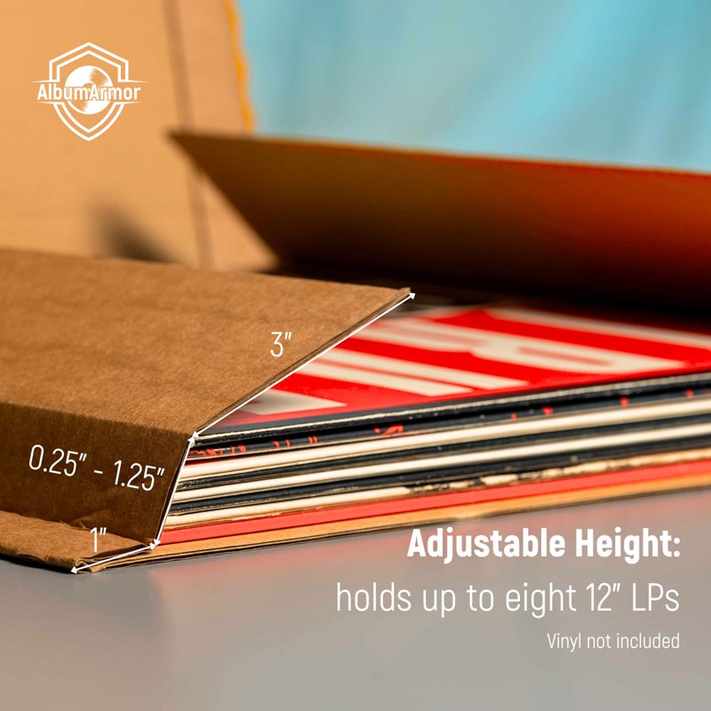 Vinyl Record Shipping Boxes with Fragile Stickers - Holds 1-8 LPs, 10-Pack