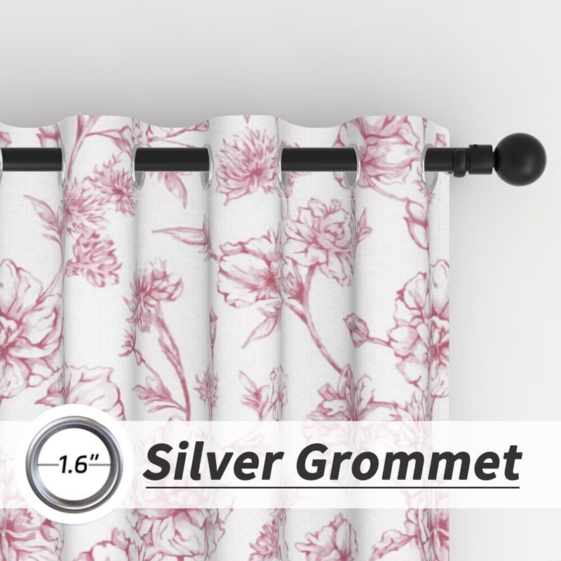 Blackout Floral Print Curtains Set of 2 - Room Darkening Grommet Drapes 42x63 Inches