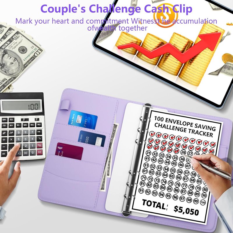 Money Saving Challenge Binder with 100 Pre-Numbered Envelopes - Budget Organizer for $5,050 Savings