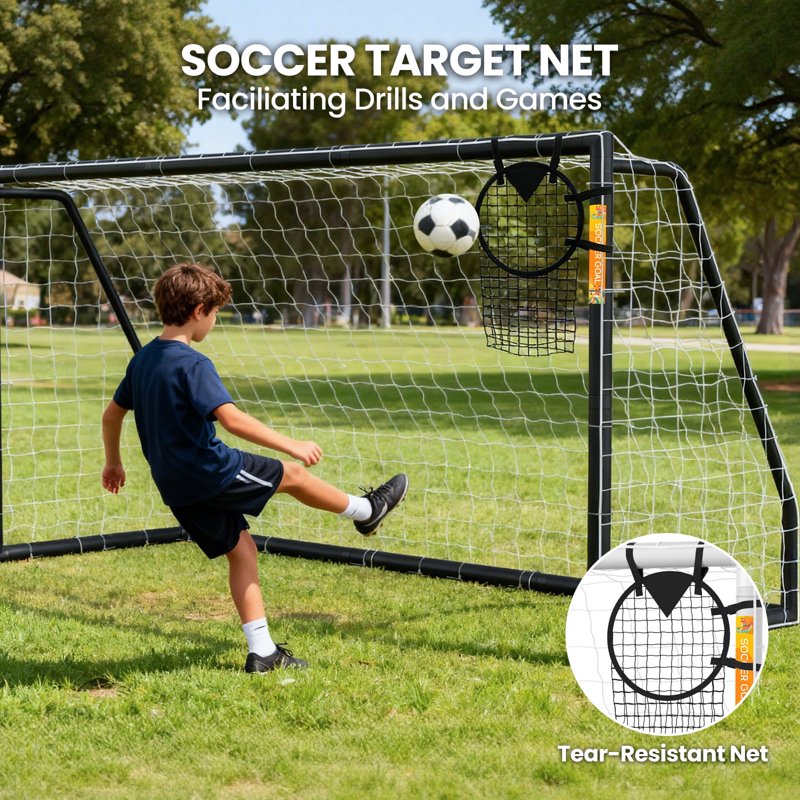 SLSY 12x6ft Black Foldable PVC Soccer Goal for Backyard Training