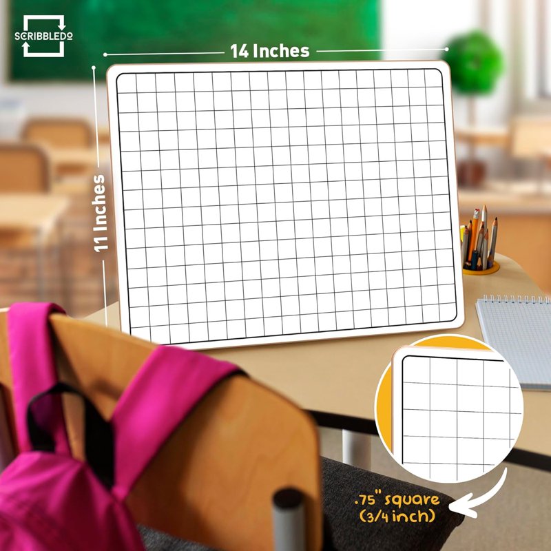 Large Double-Sided Graph Dry Erase Board - 11 x 14 Inch Whiteboard for Math & Learning