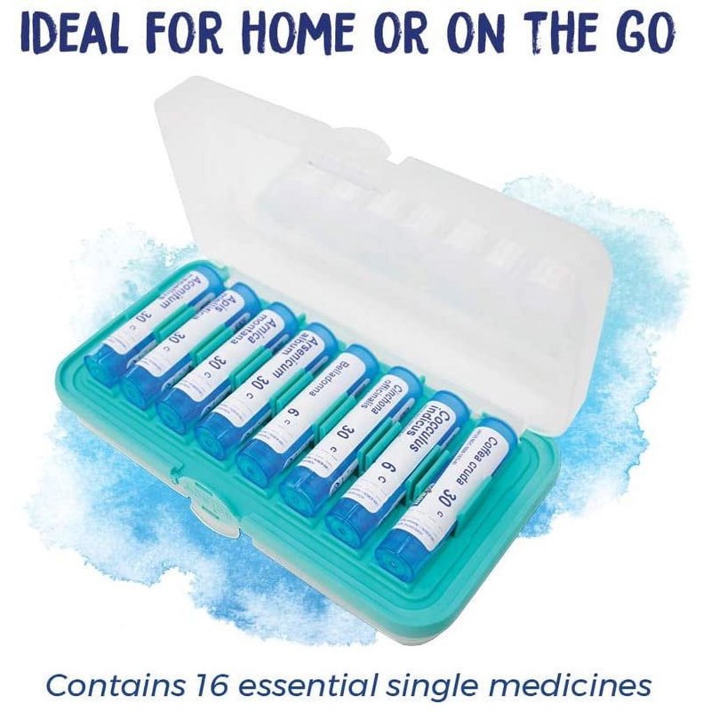 Travel First Aid Kit with Homeopathic Medicines - Portable Case, 16 Remedies