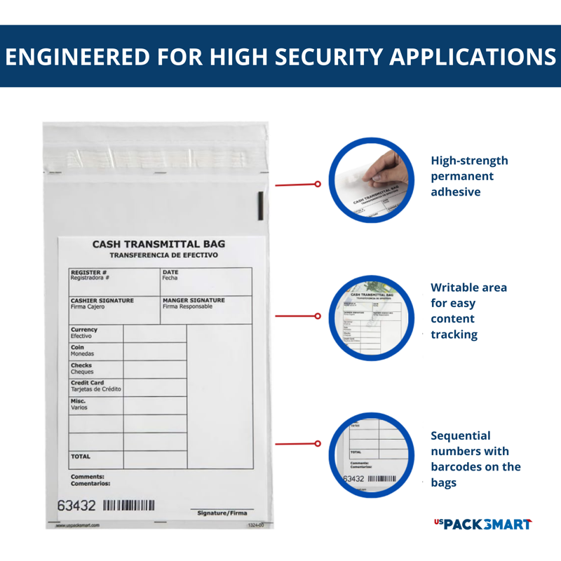 Cash Transmittal Bags 6x9 Clear Self-Sealing Security 500 Pack