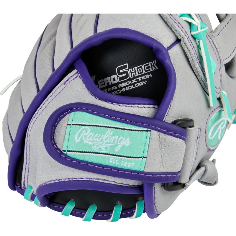 Youth Fastpitch Softball Glove 12 Inch Basket Web Gray Mint Right Hand