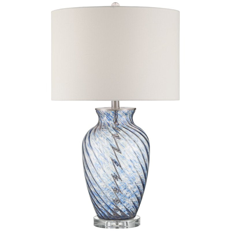 Modern Blue Glass Table Lamp with White Drum Shade - 27.75 Inch