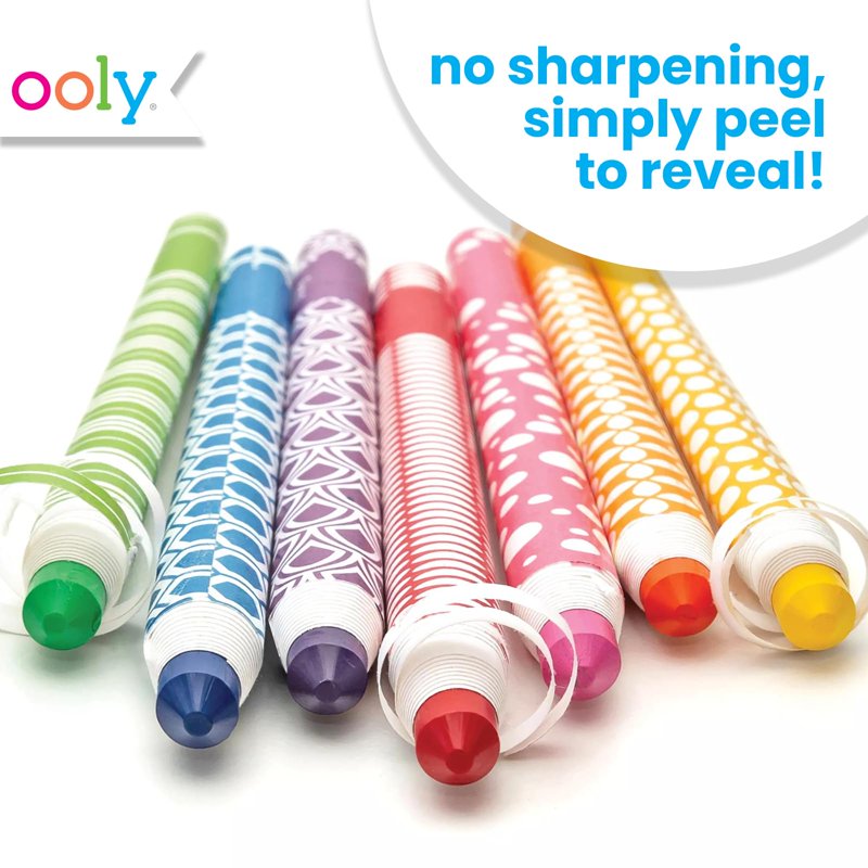 Kids Peelable Crayon Set - 12 Bright Color Wax Crayons for Art & Coloring