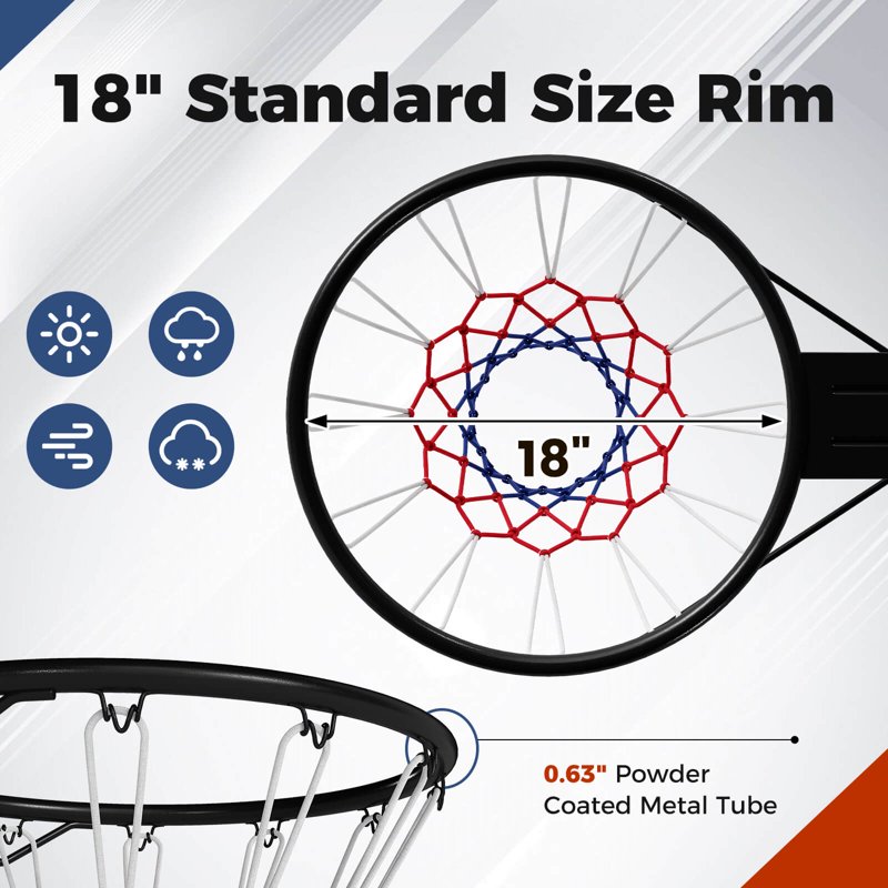 18-Inch Basketball Rim with Double Springs and All-Weather Net - Indoor & Outdoor