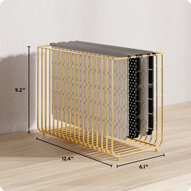 Gold Metal Hanging File Basket for Office & Home Organization - 9.2x12.4x6.1 Inches