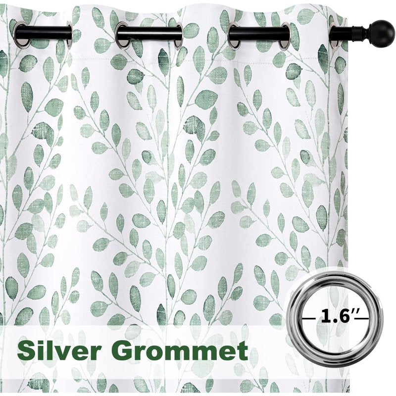 Botanical Leaf Curtains Set 84 Inch Long Grommet Drapes for Living Room & Bedroom