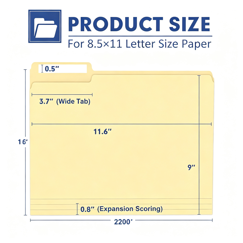 Manila File Folders 30 Pack with 1/3 Cut Tabs for Office School Business Letter Size