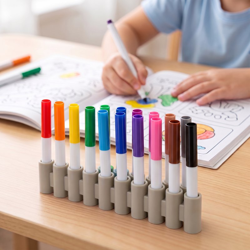 Silicone Marker Holders 5 Pack - Portable Organizers for Broad Tip Markers, Lids, Drying Prevention