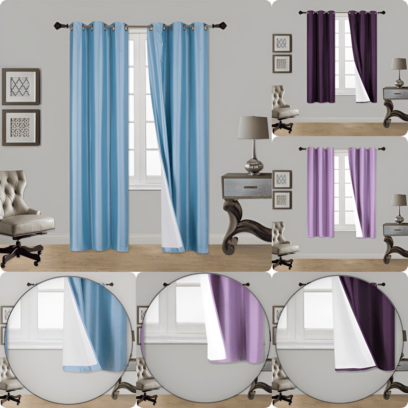 Blackout Window Curtain Panel 63 Inch Length Insulated Drapes Silver Grommets