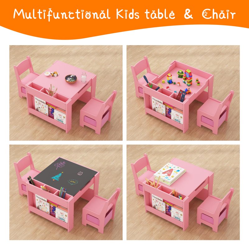 Kids 4-in-1 Wooden Activity Table and Chair Set with Storage for Toddlers