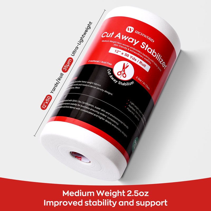 Embroidery Stabilizer Backing Roll for Machine & Hand Sewing - Cut Away Support