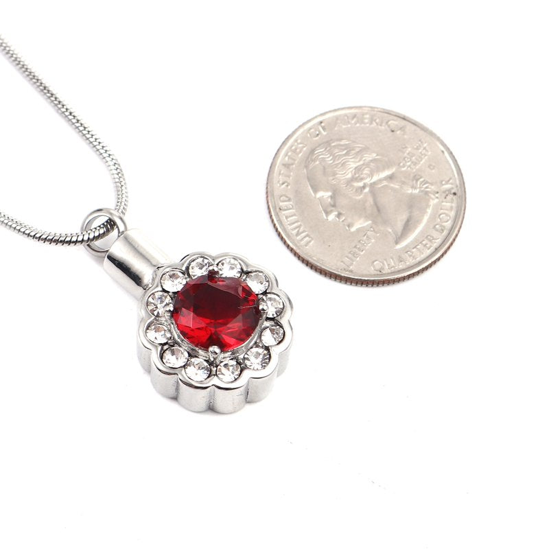 Pink Crystal Rhinestone Flower Cremation Urn Pendant Keepsake Jewelry with Free Funnel & Velvet Box