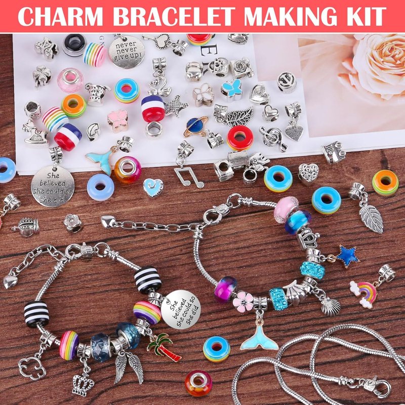Kids Jewelry Making Kit with Charms & Beads - DIY Bracelet Craft Set for Ages 6-12